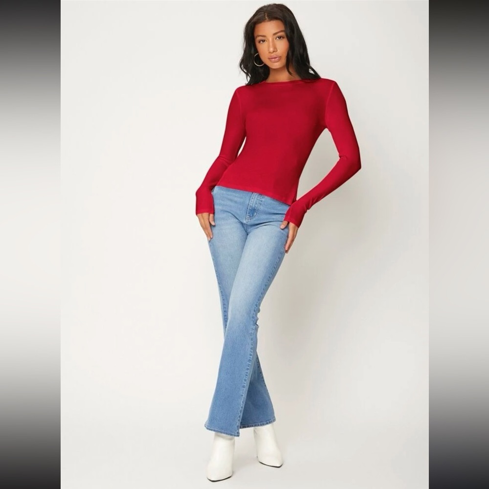 BASICS Solid Rib-knit Slim Tee - Picture 2 of 5
